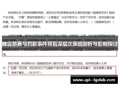 魏震禁赛与罚款事件背后深层次原因剖析与影响探讨