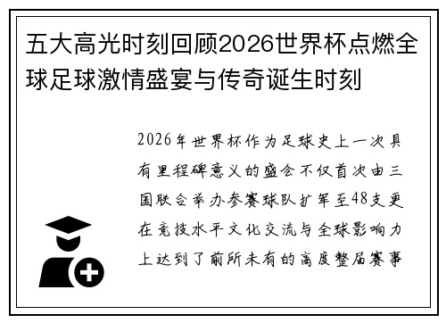 五大高光时刻回顾2026世界杯点燃全球足球激情盛宴与传奇诞生时刻 五大高光时刻回顾2026世界杯点燃全球足球激情盛宴与传奇诞生时刻